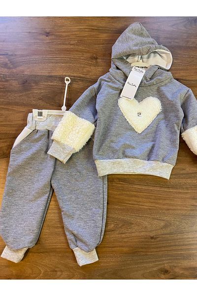Pierre Cardin Heart Plush Detailed Hooded Girl's Tracksuit Set