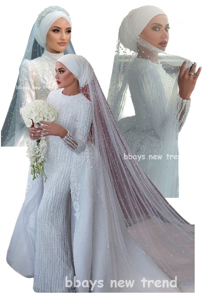 bbays new trend 150CM Tesettür Duvak Tokalı İncili Gelin Duvak Tesettüre Uygu...