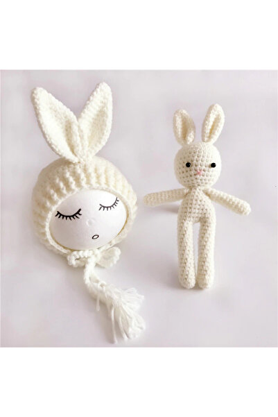 OEM Set de caciulita cu iepuras pentru nou-nascut,Alb