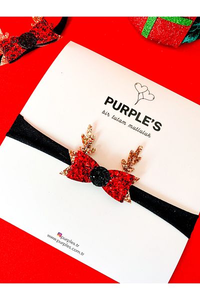 PURPLE'S BİR TUTAM MUTLULUK CHRISTMAS Themed GLITTER BOW ULTRA FLEXIBLE NEWBORN BABY CHILDREN WOMEN'S HAIR BANDANA