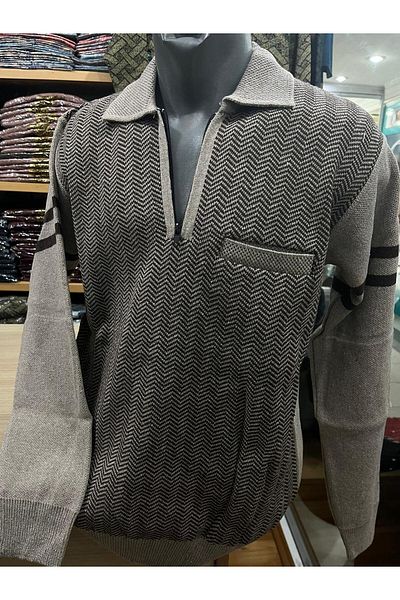 TCR Men's Knitwear Half Zipper Pocket Patterned Sweater