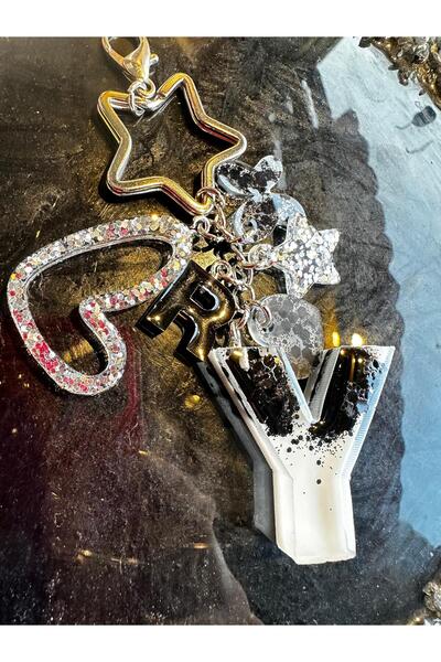 epoksiya سلسلة مفاتيح على شكل حرف Y باللون الأبيض مع حلقة نجمة سوداء لامعة عل...