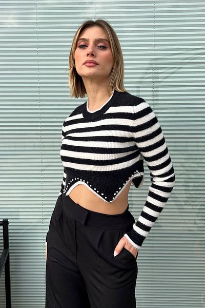 ModaPlaza Pulover crop cu dungi pentru femei 6611