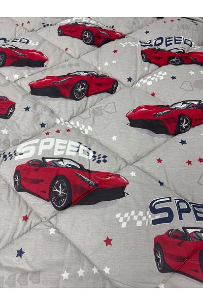 Clasy 100% Cotton Ranforce Single Quilt Double Sided Milk Brown-Grey Car Pattern