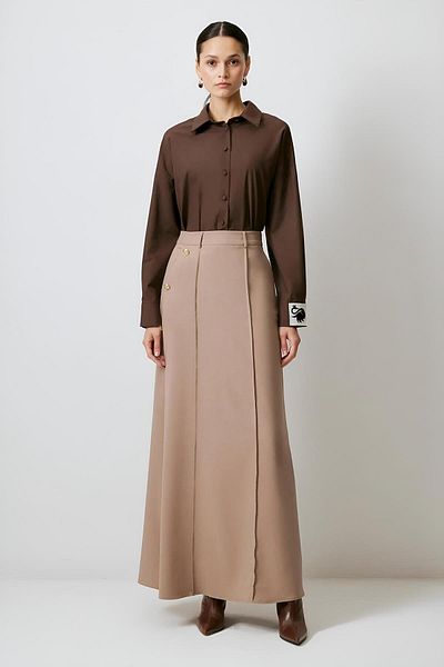 Touche Gold Buttoned Mink Crepe Skirt Mkn3060