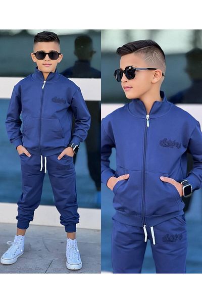 sinmm Παιδική φόρμα με φερμουάρ κάτω-πάνω σετ Navy Blue