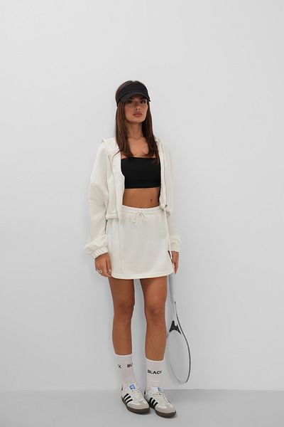 Black Fashion Fusta mini ecru cu talie elastica