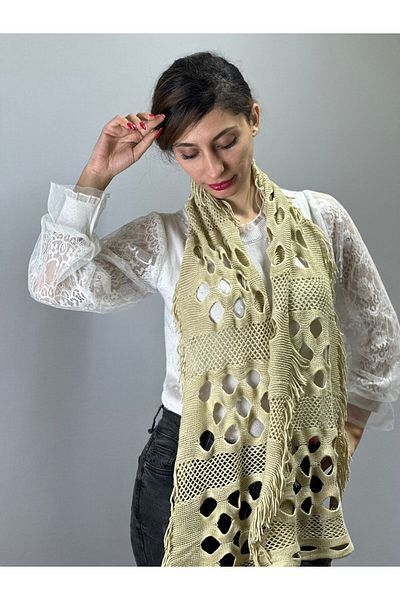 Gönülden Tasarım Светлокафяв плетен дамски шал - 140x30 см, с шарка на дупки
