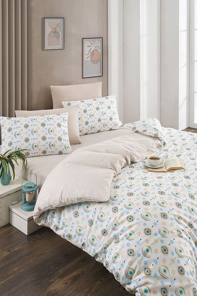 TABEA HOME Seria Soft Dreams - Set husă pilotă din bumbac cu ochi dublu |   Design elastic