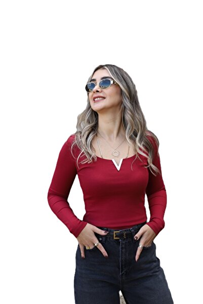 LUQ fasion بلوزة نسائية جديدة بتصميم بتفاصيل ذهبية على شكل حرف V