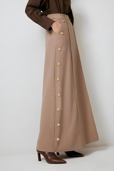 Touche Gold Buttoned Mink Crepe Skirt Mkn3060