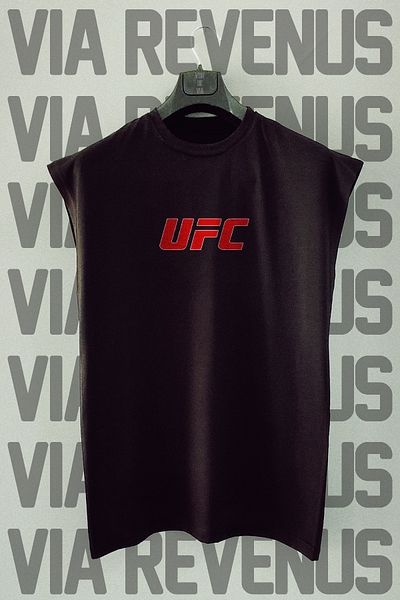 Vordevia Ufc Front and Back Printed 100% Cotton Zero Sleeve Sports Tshirt