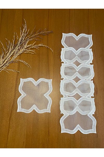 Smiling Home 6Pcs Ecru Color Double Lotus Pattern Cocktail Presentation Napkins Suitable for Wire Breaking Processing