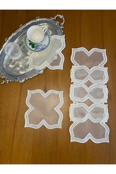 Smiling Home 6Pcs Ecru Color Double Lotus Pattern Cocktail Presentation Napkins Suitable for Wire Breaking Processing