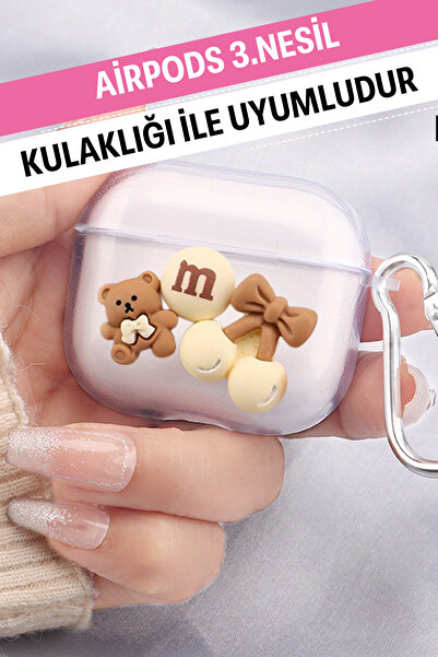 WANNA PROTECT Airpods 3. Nesil Uyumlu Şeffaf Kancalı Desenli Yumuşak Silikon ...