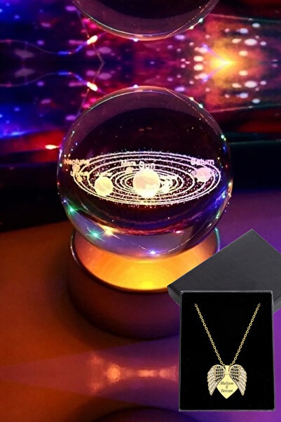 Home Yılbaşı Hediyesi Kişiye Özel Melek Kanadı Kolye Ve Gezegen Cam Küre Işıklı