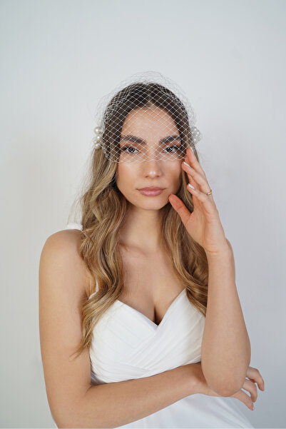 Nişantaşı tasarım VİCTOR İncili File Tül Detaylı Nikah Kepi