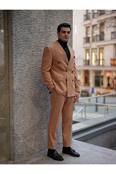 LONATOLİA Erkek Premium İtalyan Stil Punto dikişli Kapak Cepli Kruvaze Takım ...