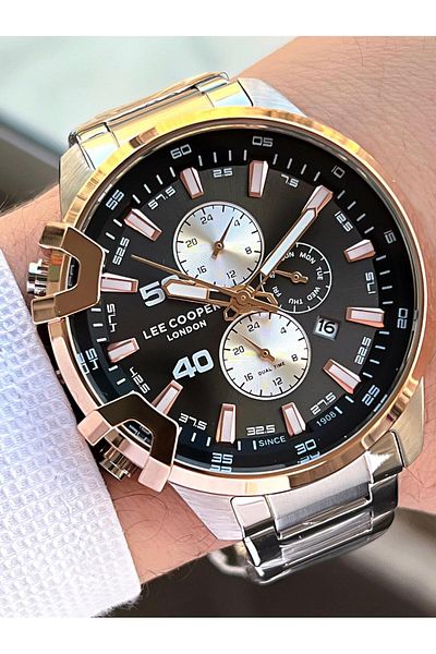 Lee Cooper 5 Atm Water Resistant Men's Wristwatch - Steel Band with Internal Functions Active Vs.Blkt.0027