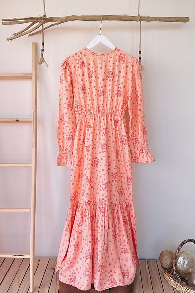 TabaBoutique Viscose Elastic Print Salmon Dress Tb210