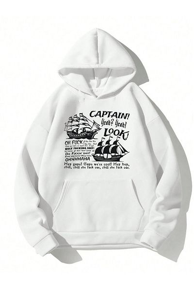 LEIVOR Sea of Thieves Captain LOOK! Φούτερ με στάμπα λευκή Unisex με κουκούλα