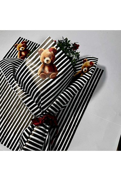 weloveis 50Mic Matte Porlize-10 Sheets Striped Teddy Bear Patterned Flower Bouquet Paper Gift