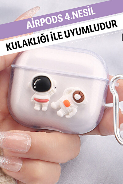 WANNA PROTECT Airpods 4. Nesil Uyumlu Şeffaf Kancalı Desenli Civciv Yumuşak S...