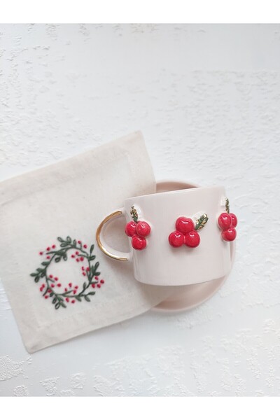 Handmade Kokina Detaylı Elyapımı 150ml Tabaklı Kahve Fincanı