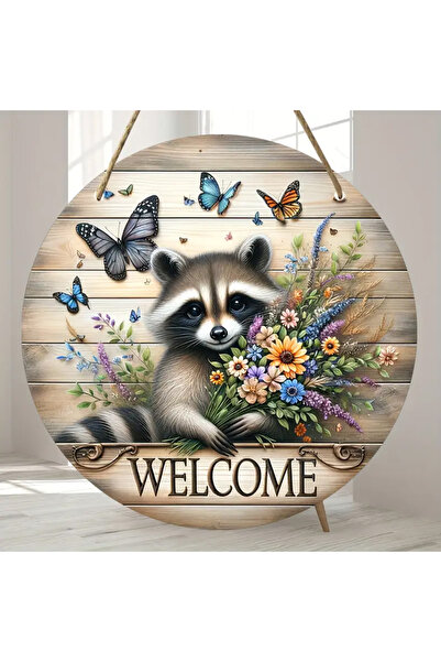 Dekor Vagonu زخرفة باب خشبية بنمط الراكون والفراشة لتزيين المنزل