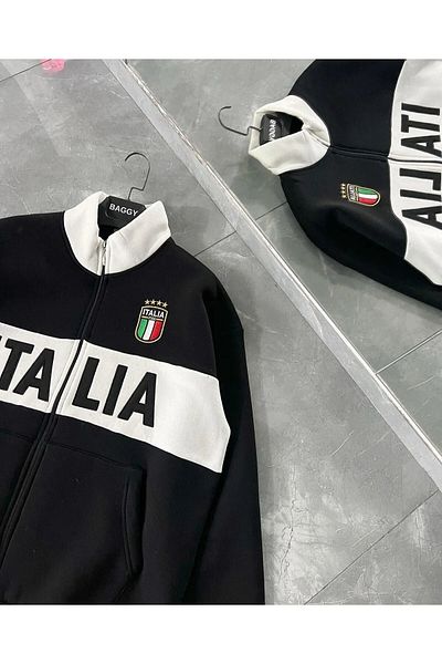 npLStore Унисекс дебело яке с щампа в черно и бяло