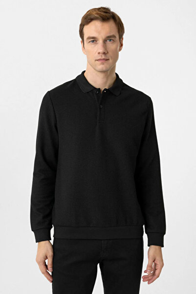 SÜVARİ Erkek Polo Yaka Waffle Sweat TR2013700442 Siyah