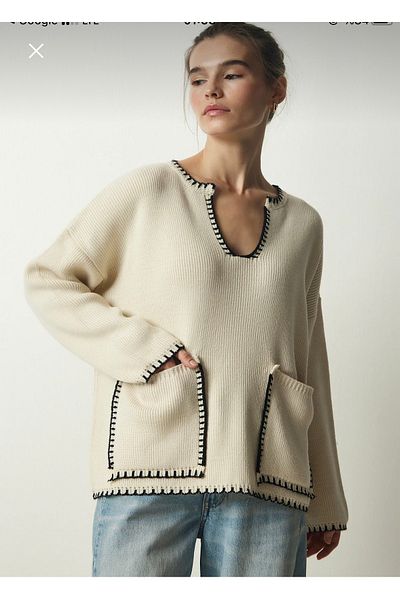Butik Serdivan Pulover de damă, cu cusături ciobănesc, cu mânecă lungă, fără umăr, cu buzunare