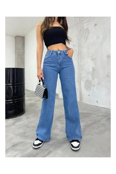 TEM MODA Extra Super High Waist Light Blue Lycra Palazzo