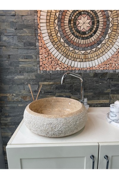 beta doğaltaş Bej Traverten Patlatma Lavabo