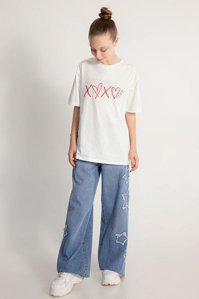 DMB BOYS & GIRLS Çaren Kids- Pantaloni largi pentru fete din denim cu detaliu stea