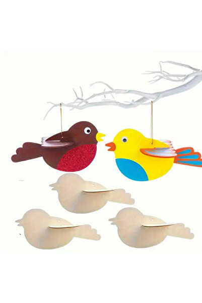 Dekor Vagonu مجسمات طيور خشبية قابلة للطلاء 10 قطع + 6 دهانات + 2 فرشاة