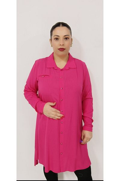 AKŞEN GİYİM 90 CM Boyda - Μεταλλικό Τούνικ/Φόρεμα βισκόζης με κουμπιά, βαμβακερό και γιακά πουκάμισου