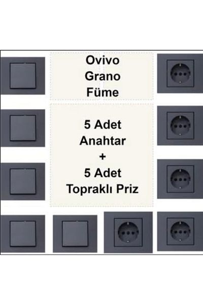 ELEKTRİKDÜNYAM OVİVO GRANO SMOKED 5 قطع مفاتيح 5 قطع مقبس أرضي تحت الماء