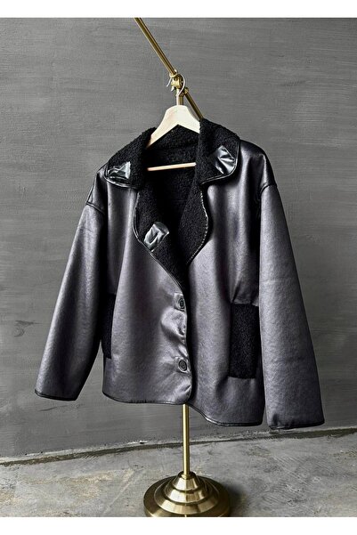 Ekim Store Плюшено ламинирано палто с овчарски копчета