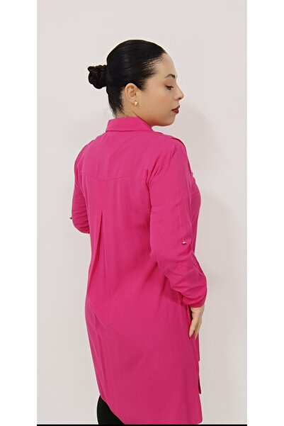 AKŞEN GİYİM KADIN  PAMUKLU VİSKON KUMAŞ  90 CM BOYDA TESETTÜRE UYGUN GÖMLEK YAKALI METAL DÜĞMELİ TUNİK/ELBİSE