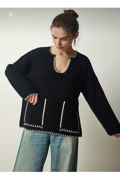 Butik Serdivan Pulover de damă, cu cusături ciobănesc, cu mânecă lungă, fără umăr, cu buzunare