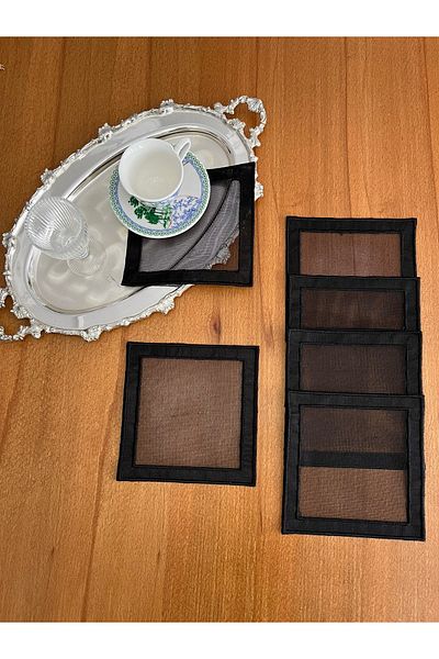 Smiling Home 6 bucăți negru dublu pătrat brodat sârmă ruptă, potrivită pentru brodarea șervețelului pătrat de prezentare pentru cocktail