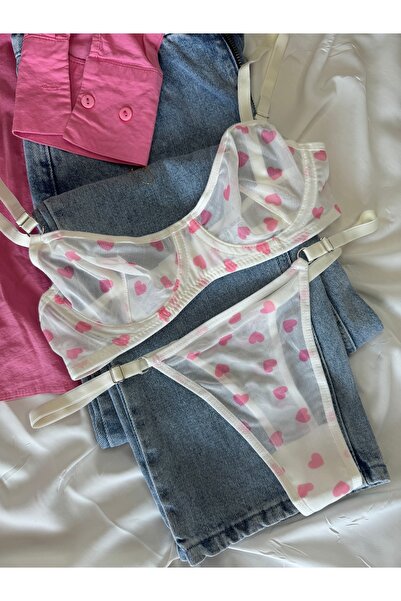 ROZENİN LINGERIE Ροζ Καρδιά Λευκό Underwire Κοστούμι σουτιέν από τούλι χωρίς καπάκι (ΣΟΥΤΙΕΝ-ΤΑΝΓΚΟ)