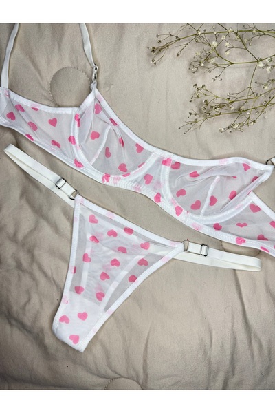 ROZENİN LINGERIE Ροζ Καρδιά Λευκό Underwire Κοστούμι σουτιέν από τούλι χωρίς καπάκι (ΣΟΥΤΙΕΝ-ΤΑΝΓΚΟ)