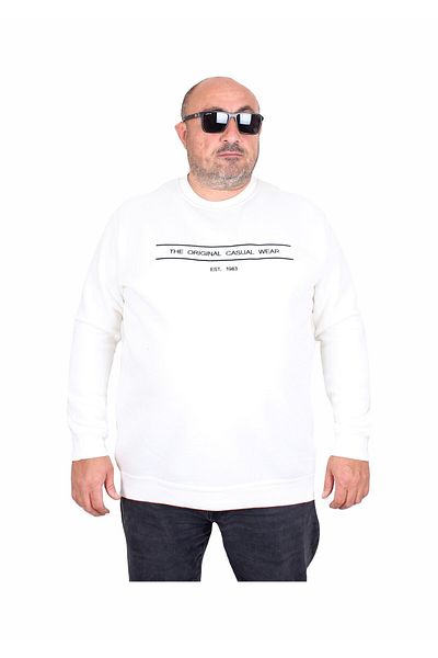 MocGrande Ανδρικό φούτερ μεγάλου μεγέθους - 3ip Original, με λαιμόκοψη, ECRU 24203