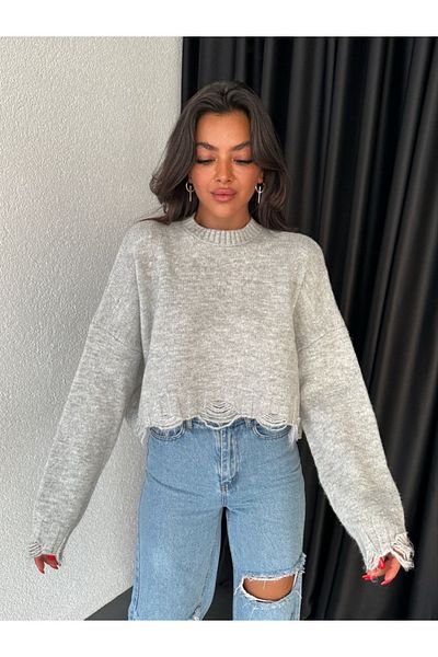 Ekim Store Detaliu ciucuri Pulover de bază Crop Knitwear