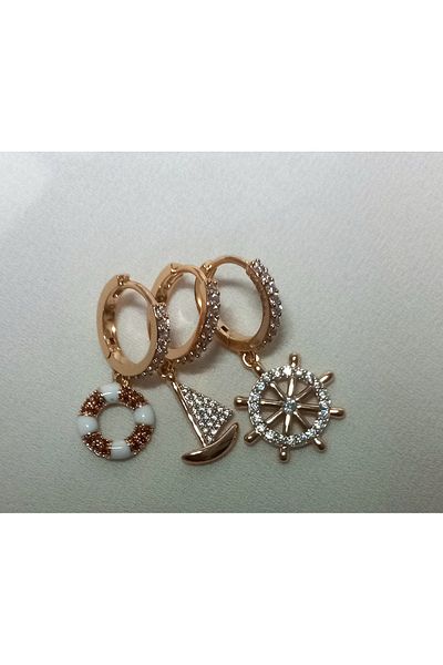 BNGaksesuar Steel Sea Themed Multiple Charm Earrings