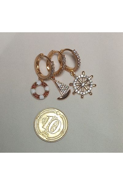 BNGaksesuar Steel Sea Themed Multiple Charm Earrings