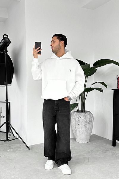 HAFKAGİYİM Λευκό φούτερ CB Oversize