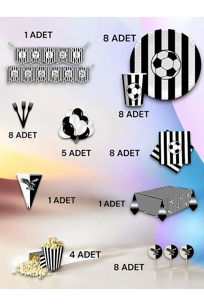 VibeHome 8-Person Black and White Fan Ultra-Luxury Set - Birthday Party and Fun Events